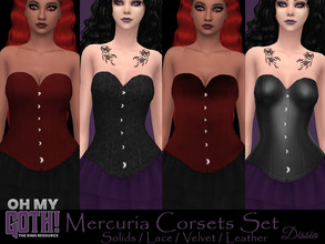 Sims 4 — Oh My Goth - Mercuria Corsets Set by Dissia — Set of corsets tied at back and fastened in front in many colors