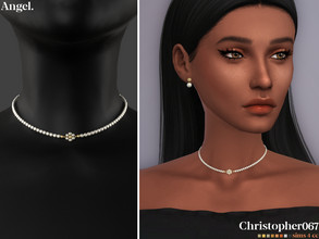 Sims 4 — Angel Necklace by christopher0672 — This is the cutest little pearl bead flower charm choker. 8 Metal Tones New