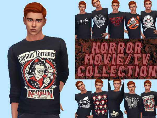 Sims 4 — Horror Movie/TV Shirts (UPDATED) by IJustMakeStuff — Enjoy a nice stroll through the park in these Horror