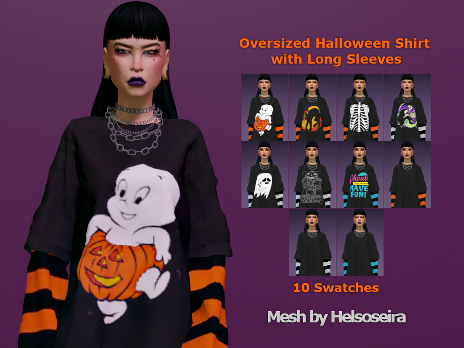 Sims 4 — Oversized Halloween Shirt with Long Sleeves by simsloverxyz — Oversized Halloween shirt with extra long sleeves