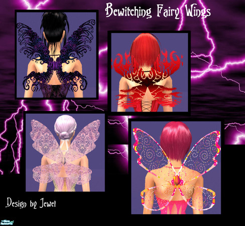 Sims 2 — Bewitching Fairy Wings by JewelRolls — Four pairs of fairy wings to match the sexy fairy dresses. REQUIRES MESH