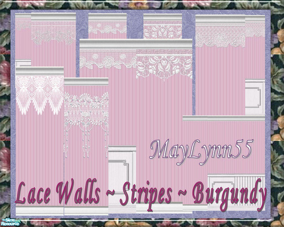 Sims 2 — Lace Walls - Stripes - Burgundy by maylynn55 — These walls are all burgundy with a striped background. Made by