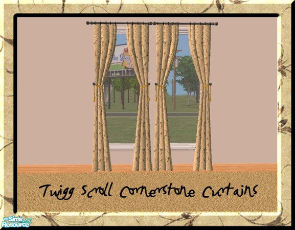 Sims 2 — Twigg Scroll Cornerstone Curtain by jeni — The Cornerstone Victoriana Velvet Drapes done in a Beige and Brown