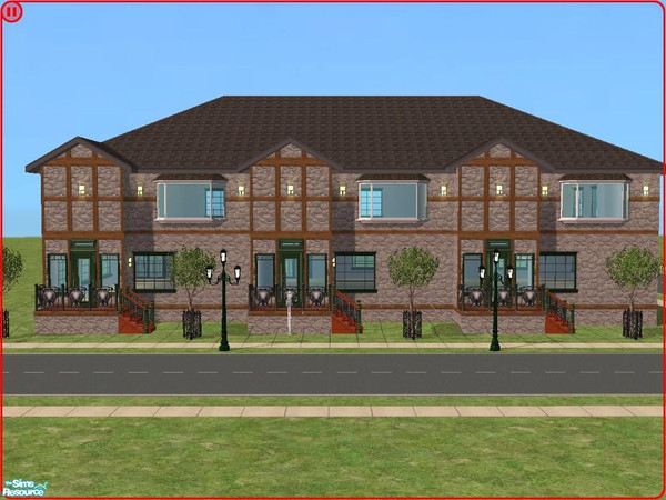 Sims 2 — Townhomes by mselah — A series of three townhomes. Decorated on the outside, awaiting your configuration of