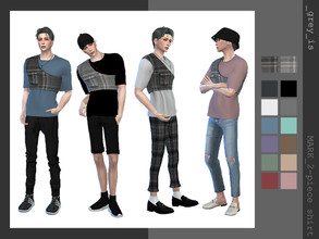 Sims 4 — _mark_ 015 Two-Piece Shirt by greyIS — Two-piece men's t-shirt with basic colours. Layered top with plaid vest