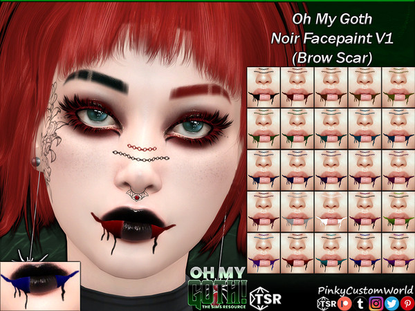 Sims 4 — Oh My Goth - Noir Facepaint V1 (Brow Scar) by PinkyCustomWorld — Facepaint inspired by the dark and gothic