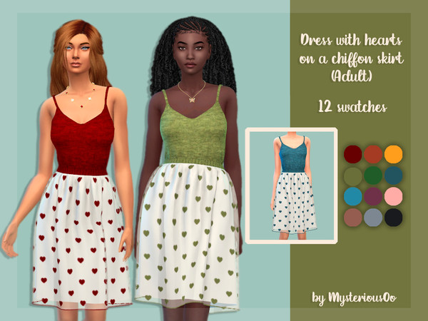 The Sims Resource - Dress with hearts on a chifon skirt Adult