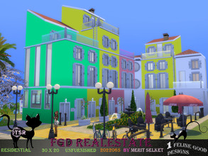 Sims 4 — FGD RealEstate 2022065 by Merit_Selket — unfurnished, colorful Townhouses with decorative outdoor area, built in