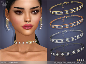 Sims 4 — Double Hoop Pearl Choker by feyona —  Double Hoop Pearl Choker comes in4 colors of metal: yellow gold, white