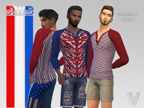 Sims 4 — Red White Blue Baseball Jersey by SimmieV — Show your patriotism with these 8 amazing red, white and blue