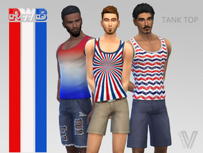 Sims 4 — Red White Blue Tank Top v1 by SimmieV — Display your red, white and blue with these 8 star spangled tank tops.