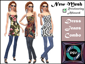 Sims 4 — Dress-Jeans Combo - NEW MESH by Psychachu — (3 swatches) - Jeans under a dress, for a fly, casual, fashionable