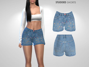 Sims 4 — Studded Shorts by Puresim — Denim shorts in 3 swatches.