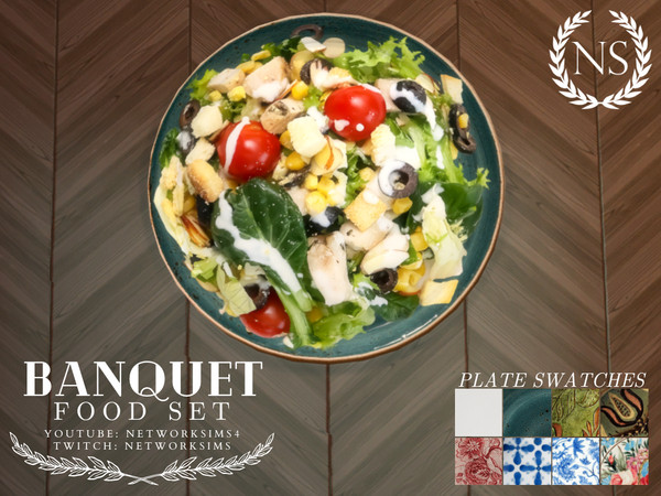 Sims 4 — Banquet Assorted Food 5 - Mixed Salad by networksims — A realistic deco mixed salad with dressing.
