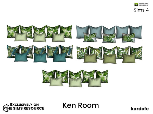 Sims 4 — kardofe_Ken Room_Cushions by kardofe — Group of eight cushions, to be placed on the sofa, in five colour options
