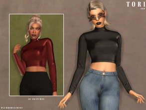 Sims 4 — TORI | top by Plumbobs_n_Fries — Leather High Neck Crop Top New Mesh HQ Texture Female | Teen - Elders Hot and