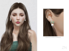 Sims 4 — BOWKNOT PEARL EARRINGS by ZNsims — The design details of this accessory are: checkerboard, bowknot and pearl. 5