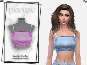 Sims 4 — Contrast Crop Top by portev — New Mesh 5 colors All Lods For female Teen to Elder normals map 