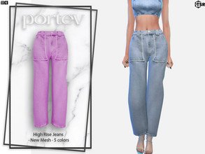 Sims 4 — High Rise Jeans by portev — New Mesh 5 colors All Lods For female Teen to Elder normals map 