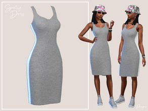 Sims 4 — SportyDress by Paogae — Sporty dress, one color, melange gray with white side stripes. Tank neckline. Use it for