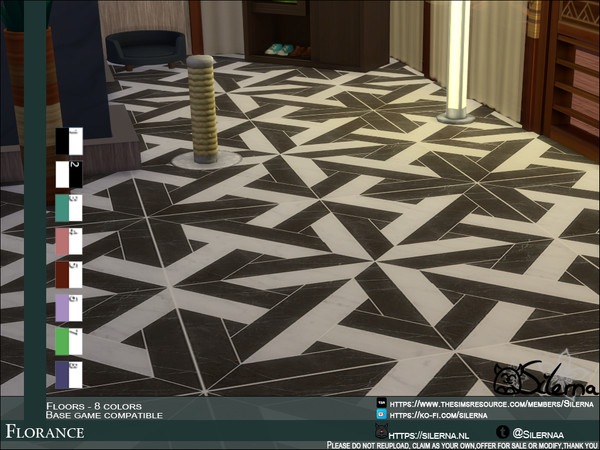 Sims 4 — Florance by Silerna — - Basegame compatible - Floors - Tiles - 8 different colors - Please do not reupload,