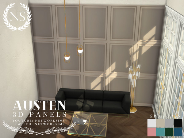 Sims 4 — Austen Panelling - Style 1 Medium Wall by networksims — Modern 3D wall panelling for medium height walls.