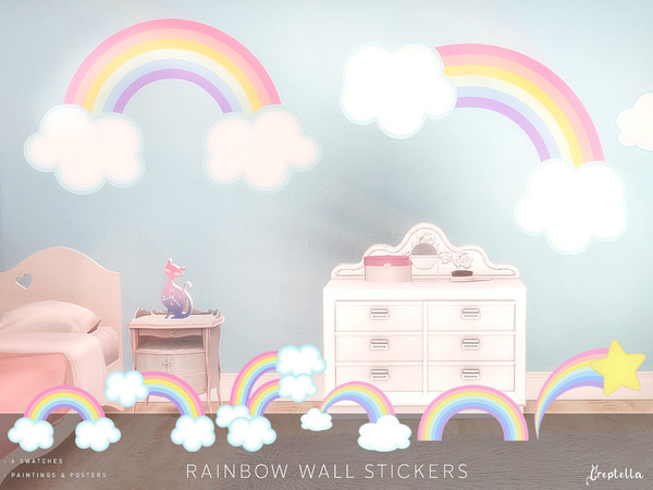 Sims 4 — Rainbow Wall Stickers by Creptella — Cute pastel rainbow stickers in 6 different swatches.