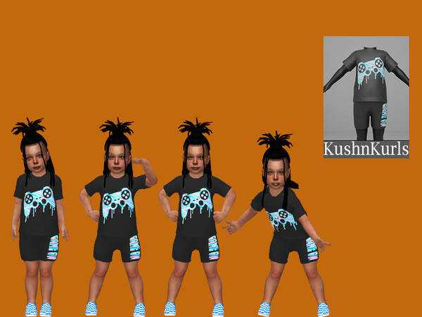 Sims 4 — Game On Outfit [Toddler] by Kushnkurlz — 2 Swatches(One with the controller and 'Game On' words colorful and the