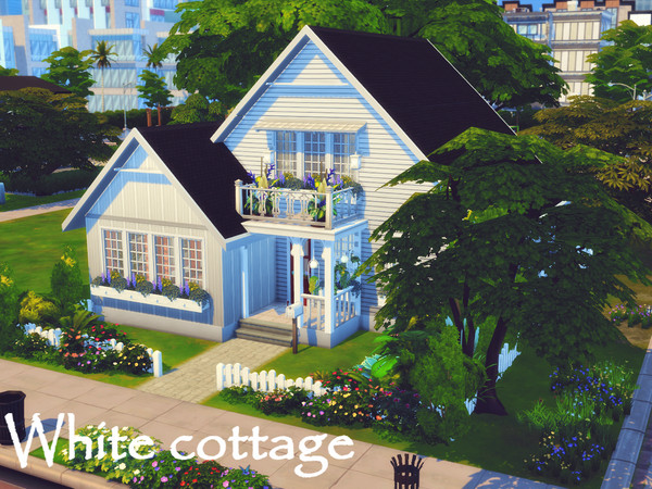 Sims 4 — White Cottage | No CC by GenkaiHaretsu — White small cottage house