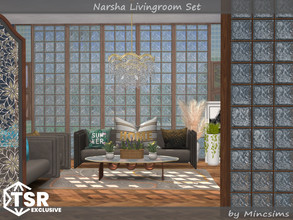 Sims 4 — Narsha Livingroom Set by Mincsims — The set consists of 13 packages. - Living Chair for 1 seat - Loveseat fpr 2
