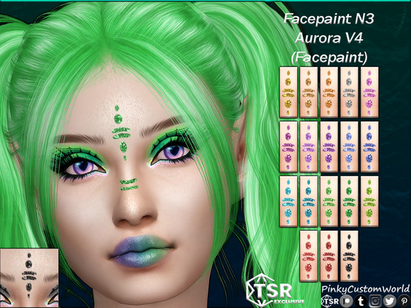Sims 4 — Facepaint N3 - Aurora V4 (Facepaint) by PinkyCustomWorld — Cybergoth inspired facepaint in several solid glitter