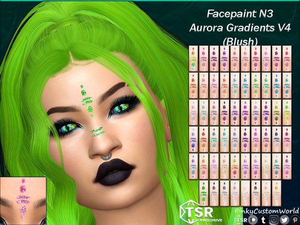 Sims 4 — Facepaint N3 - Aurora Gradients V4 (Blush) by PinkyCustomWorld — Cybergoth inspired facepaint in several