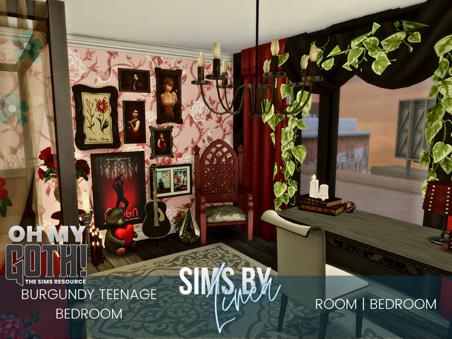 The Sims Resource - Oh My Goth - Burgundy Teenage Bedroom
