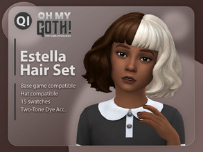 Sims 4 — Oh My Goth - Estella Hair Set by qicc — A wavy hairstyle with bangs inspired by Cruella. - Maxis Match - Base