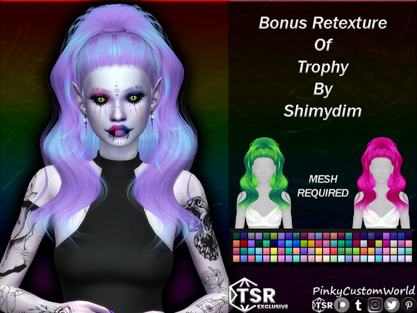 Sims 4 — Bonus Retexture of Trophy hair by Shimydim by PinkyCustomWorld — High ponytail, full of volume alpha hairstyle