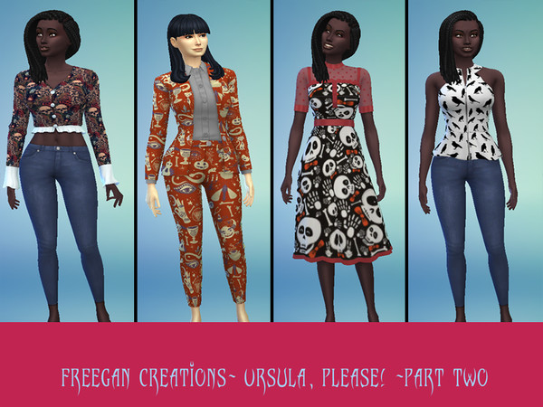 Sims 4 — Ursula,Please! - Part Two by FreeganCreations — 	Gather 'round, Boo-Boo! This set (part 2 of 2) has 2 Tops and 2