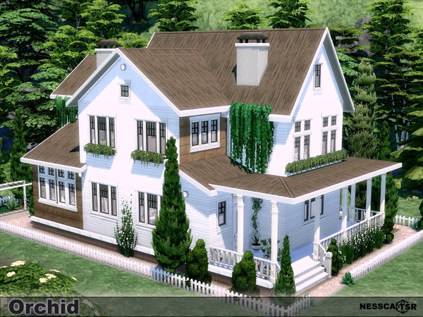 Sims 4 — Orchid by Nessca — Orchid is a functional home for a large family. Inside you will find: a large kitchen, dining