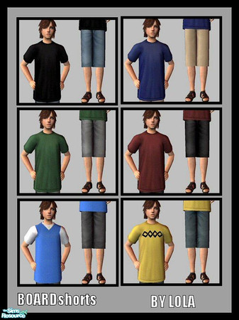 Sims 2 — Board Shorts  by Lola — Funky Skater Board Shorts, For Teen Males :]