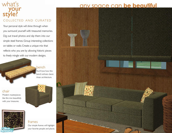 Sims 2 — Harakeke Living Room set - Long Sofa by Nanshi — Based on Padre's stunning Organic living room set here at TSR.