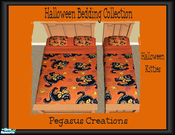 Sims 2 — HBC - Halloween Kitties by pegasussims — This traditional Black Cat Bedding is just the Cat's Meow. Your Sims,