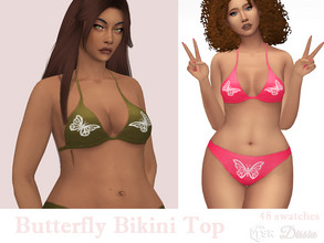 Sims 4 — Butterfly Bikini Top by Dissia — Swimwear top with cute rhinestone crystals butterflies in front and tied at
