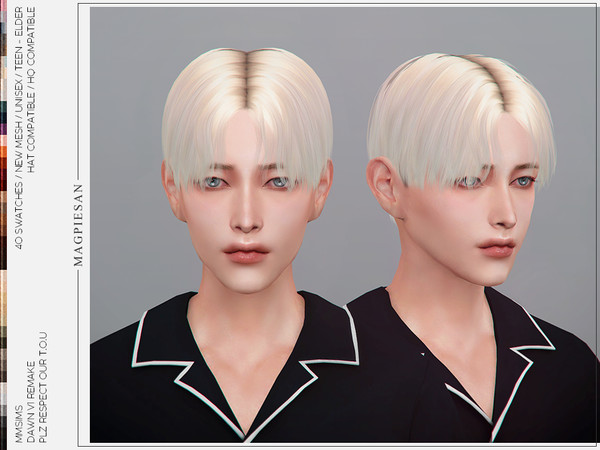 Sims 4 — [PATREON] Dawn v1 Hair by magpiesan — Short haircuts in 40 colors for Unisex. HQ compatible and hat chops