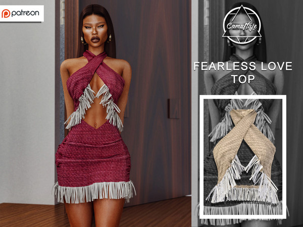 Sims 4 — [PATREON] Fearless Love Set - Top *Early Access* by Camuflaje — * New mesh * Compatible with the base game * HQ