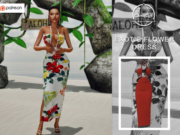 Sims 4 — [PATREON] Exotic Flower - Dress *Early Access* by Camuflaje — * New mesh * Compatible with the base game * HQ *