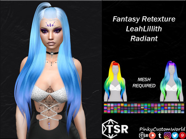 Sims 4 — Fantasy Retexture of Radiant hair by LeahLillith by PinkyCustomWorld — Long, straight alpha hairstyle with a