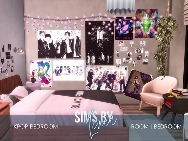 Sims 4 — KPop Bedroom by SIMSBYLINEA — Filled with posters and cute souvenirs, this bedroom might be every kpop fan's