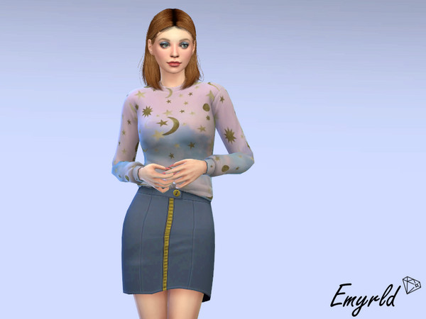 Sims 4 — Moon and Stars Sweater Outfit by Emyrld — skirt and sweater with moon pattern