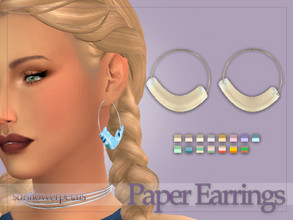 Sims 4 — Paper Earrings by SunflowerPetalsCC — A set of hoop earrings with a thin paper-like piece attached. Comes in 15