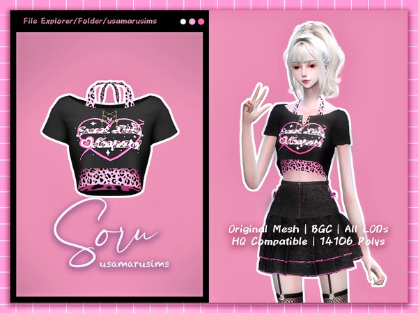 Sims 4 — Soru Set by usamaru1230 — Soru Top: - Original Mesh - Base game compatible - HQ Compatible - All LODs - CAS: