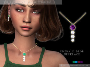 Sims 4 — Emerald Drop Necklace by Glitterberryfly — Necklace that features diamonds and an emerald